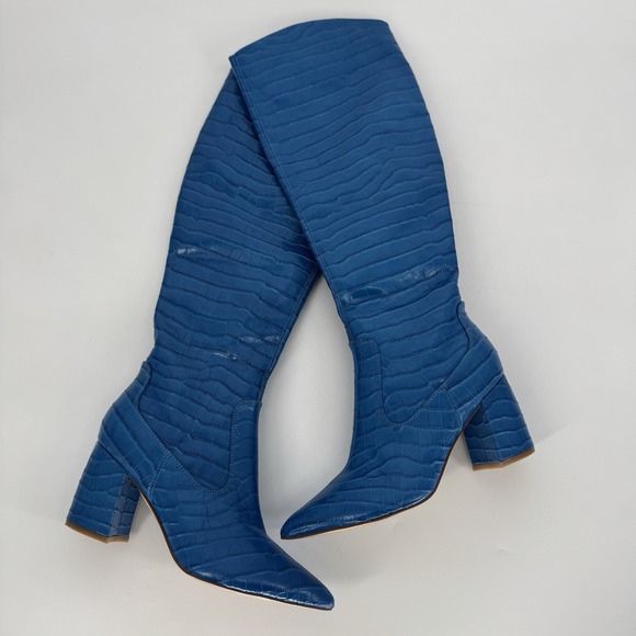 Marc Fisher Shoes - Marc Fisher Blue Croc Embossed‎ Knee High Boots Block Heel Pointed Toe 7M